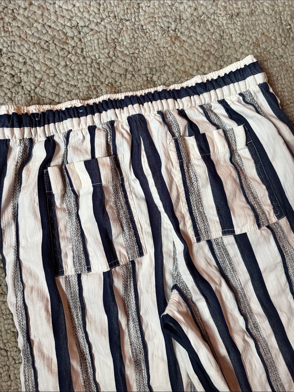 LOFT Navy and White Striped Wide Leg Crop Pants - Picture 9 of 10